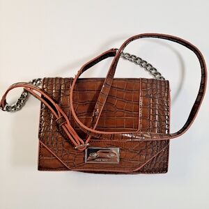 Nine West Croc-Embossed Crossbody Bag in Brown.
